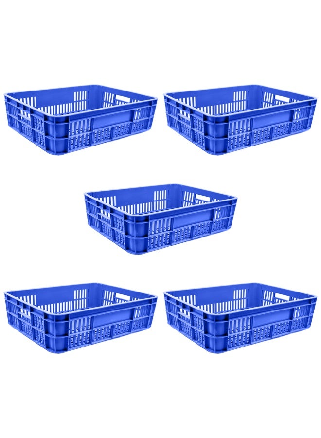 صناعات بلاستيكا ذ.م.م. Bakery Crate Ventilated Storage Crate BC594517 Stackable & Durable Storage Box For Home Office and Outdoor Organizer (590mm x 450mm x 170mm) Blue (5pcs) - Image 1